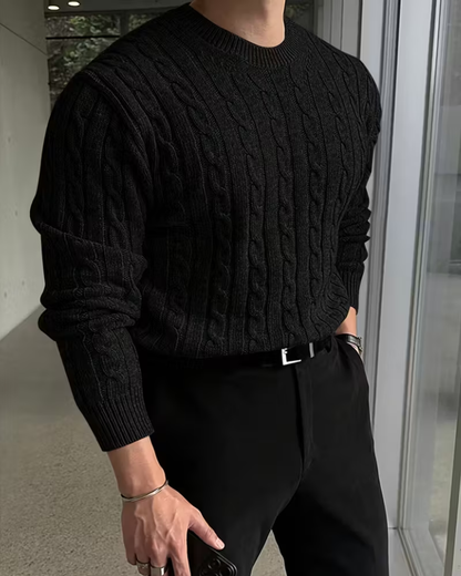 Schwarzer Herrenpullover mit Rundhalsausschnitt und langen Ärmeln