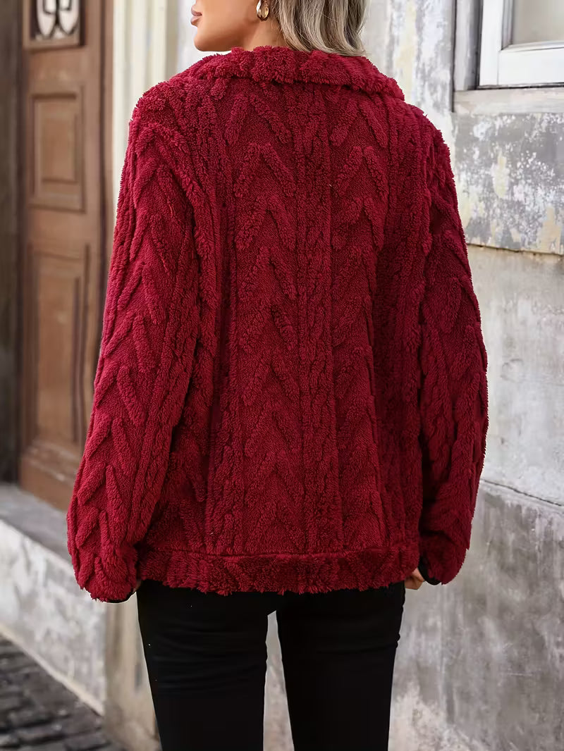 Women's Elegant Plush Fleece-Lined Zip-Up Sweatshirt with Quarter-Zip Front, Ribbed Cuffs & Waistband