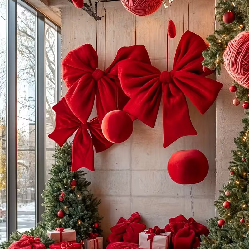 Large Bow Christmas Tree Ornament - Elegant 3D Hanging Decoration for Holiday