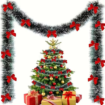 Christmas Garland with Red Bow, Artificial Wreath for Indoor and Outdoor