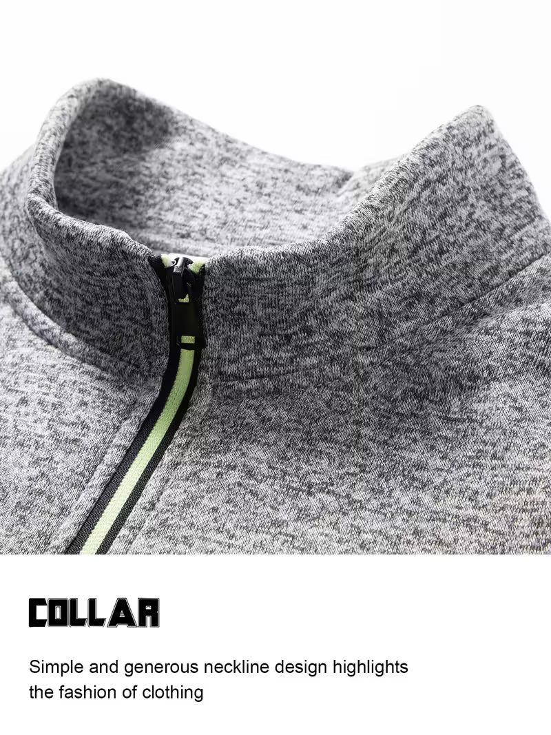 3pcs Men'S Half-Zip Stand Collar Sweatshirt, Warm Zip-Up Pullover with Solid Color Minimalist Fashion
