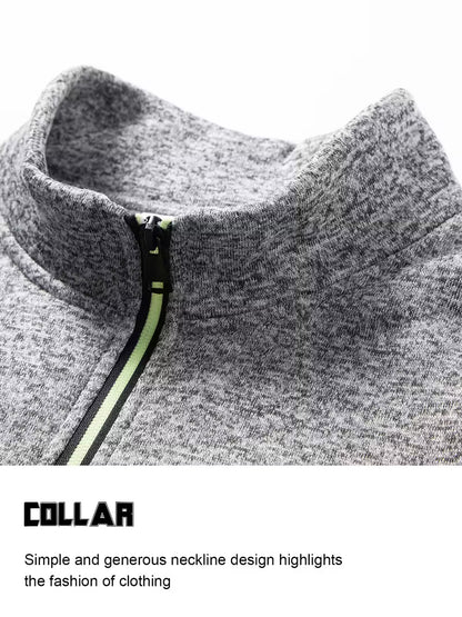 3pcs Men'S Half-Zip Stand Collar Sweatshirt, Warm Zip-Up Pullover with Solid Color Minimalist Fashion