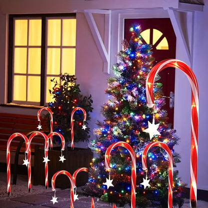 RIEYUE Solar-Powered Candy Cane Lights - 5 LED Holiday Decorative Stakes with Star Accents, Red & Green Festive Lighting for Christmas & Garden Celebrations, Solar Lights for Yard