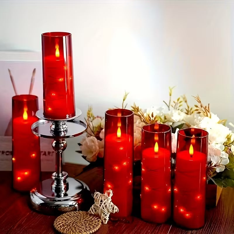 5pcs Red LED Fairy Lights Battery Powered, No Batteries Included, Flameless Candles for Indoor and Outdoor Use