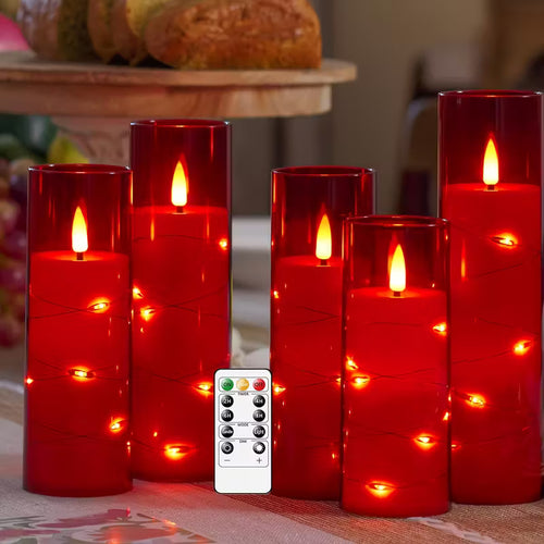 5pcs Red LED Fairy Lights Battery Powered, No Batteries Included, Flameless Candles for Indoor and Outdoor Use