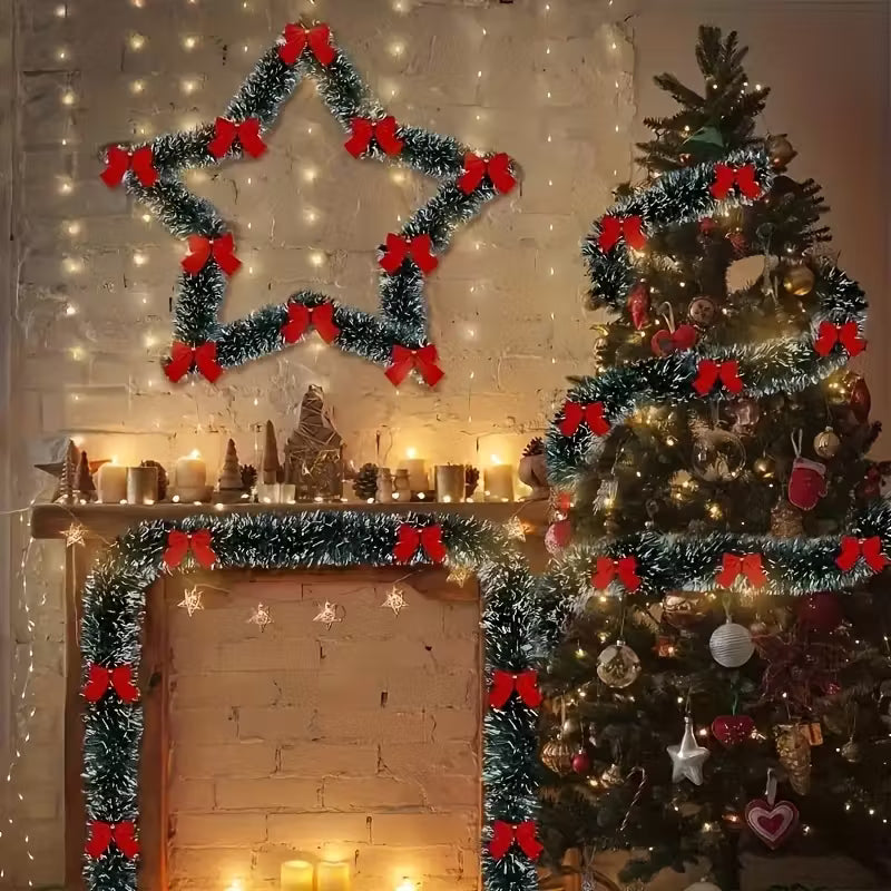 Christmas Garland with Red Bow, Artificial Wreath for Indoor and Outdoor