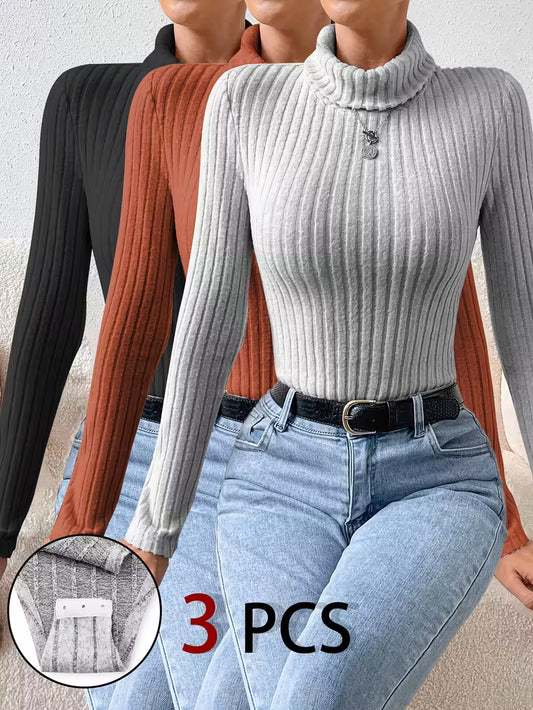 3pcs Women'S Elegant High Neck Bodysuits