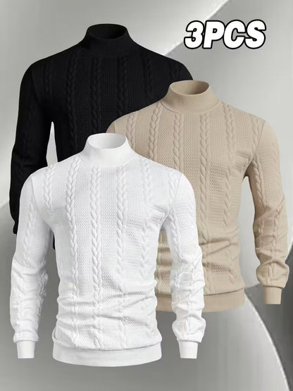 3pcs Men'S Long Sleeve Crew Neck Sweaters - Soft, Comfortable, and Stylish for Autumn/Winter
