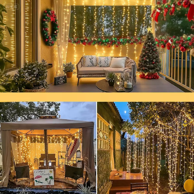 Christmas Fairy Curtain Lights, 300/200/100 LED Warm White Curtain String Lights USB Plug in 8 Modes Indoor String Light Christmas String Hanging Lights for Bedroom