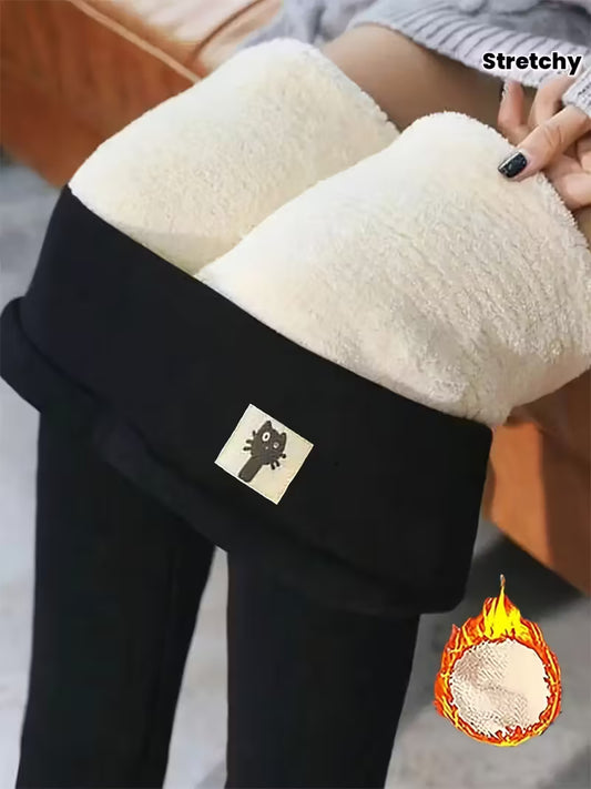 Women'S High-Waist Stretchy Leggings with Plush Fleece Lining