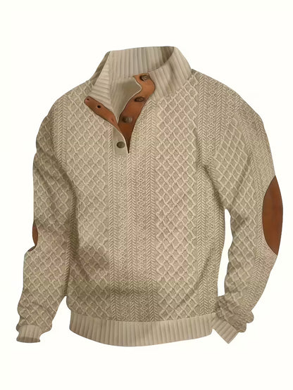 Men's Casual Button-Up Stand Collar Long Sleeve Henley Shirt