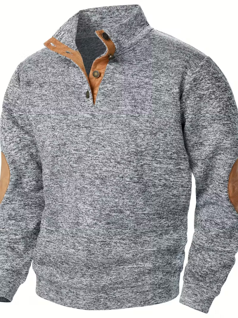 3pcs Men'S Casual Knit Sweaters - Long Sleeve, Button-Up Collar, Solid Color, Regular Fit for Golf & Camping