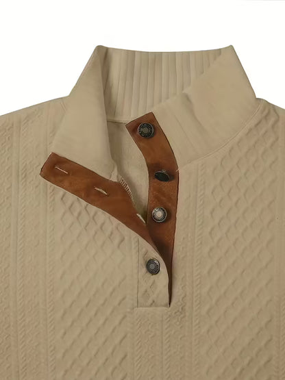 Men's Casual Button-Up Stand Collar Long Sleeve Henley Shirt